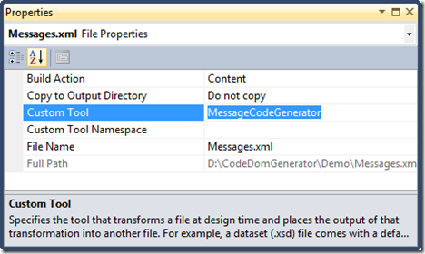 使用Visual Studio Custom Tool定义代码生成器
